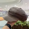 Nuevo Sombrero de Calabaza de Cuero de PU para Mujer, Estilo Coreano Otoño e Invierno Celebridad de Internet Octogonal Retro Británico Artista Boina