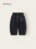 Roupas Infantis You Bao Primavera e Outono Novos Calças para Meninos Costura Contrastante Calças Cropped Infantis Calças de Pernas Retas Jeans Soltos para Meninas