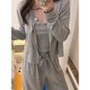 Pijama Sexy de Tirantes para Mujer Primavera y Otoño Imitación Algodón Manga Larga Traje de Tres Piezas con Almohadillas en el Pecho Nuevo Ropa de Hogar 2025
