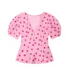 Camisa de Mujer con Cuello Redondo, Mangas Abullonadas, Lunares, Estilo Europeo y Americano, Nueva de Verano 2026, Venta al por Mayor 26205