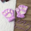 Luvas de Garra de Gato Pelúcia Meio Dedo Luvas de Pata de Urso Fofas Femininas Veludo Grosso Luvas de Pendurar no Pescoço Luvas Quentes de Desenho Animado