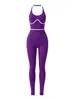 Macacão de yoga estilo europeu e americano com gola halter para mulheres, novo macacão fitness sem costura, roupas esportivas para fitness ao ar livre