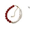 Design Novo Estilo Vintage Royal Red Ágata Natural Água Doce Pérola Pulseira Southern Red High-end Luz Luxo Pulseira para Mulheres
