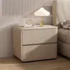Mesa de cabeceira estilo creme, luxo leve, tamanho pequeno, madeira maciça e couro, design de quarto de alto padrão, sem necessidade de instalação, armário de armazenamento minimalista