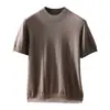 Camiseta Clássica Masculina Casual Solta de Tricô 100% Caxemira Pura Fina de Malha 18 Gauge, Gola Redonda, Manga Curta, Cor Sólida
