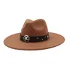 Chapéu de Lã com Aba Larga, Estilo Étnico, Chapéu Jazz para Homens e Mulheres, Novo Estilo Outono/Inverno Ocidental, Top Coração de Pêssego