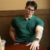 Nova Camisa Polo de Verão com Gola Lapela Masculina Esportiva Casual Slim Respirável Malha Manga Curta Fitness Elástica Cor Lisa Camiseta