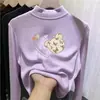 Ropa interior térmica para niños con forro de forro polar, nuevo estilo otoño/invierno, camiseta de manga larga de moda para niñas, tejido cepillado, cuello semi-alto, cálida y con estampado