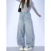 Jeans de Cor Clara com Barra Curva para Mulheres, Tendência Versátil Primavera e Outono 2026, Novo Estilo, Calças Wide Leg Banana que Cobrem o Quadril em Formato de Pera