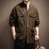Gabardina de Trinchera de Lujo Estilo Retro Americano de Longitud Media para Hombre Otoño Nuevo Estilo Páramo Multibolsillos Casual Dobladillo Crudo Ropa de Abrigo