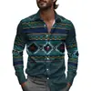 Camisa Estampada Masculina Retrô Boêmia Primavera Manga Longa Lapela 2025 Verão Tecido Leve Moda