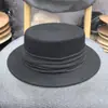Sombrero de Ala Plana con Cinta de Satén de Lujo Ligero Estilo Francés para Mujer, Fedora de Lana Otoño e Invierno, Sombrero de Fieltro de Ala Plana Retro Británico