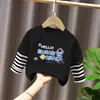 Camiseta Manga Longa Infantil para Meninos Estilo Casual Desenho Animado Bebês Meninos Primavera e Outono Gola Redonda Falsa Duas Peças Top Solto Algodão Puro