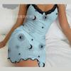 Pijama Feminino de Verão Transfronteiriço, Roupa de Casa, Saia Curta Sexy sem Costas, Saia de Alça Estampada de Coração, Estilo Preguiçoso, Estilo Europeu e Americano