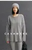 Novo suéter de malha quente versátil de gola redonda com borda dobrada, corte solto elegante, puro cashmere feminino para outono e inverno