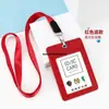 Portatarjetas de identificación exclusivo de cuero genuino transfronterizo, gafete de trabajo personalizado con tres ranuras para tarjetas, cordón para gafete de trabajo, gafete de autobús