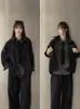 Camisa Unisex de Manga Larga Negra y Gris Estilo Nuevo Traje Falso de Dos Piezas Camisa Atuendo de Alta Gama Pantalones de Vestir Negros