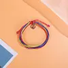 Pulseira de Corda de Cera Colorida Estilo Europeu e Americano Tecida à Mão com Múltiplas Camadas e Pequeno Pingente de Liga Metálica Ajustável Simples