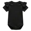 Body de Manga con Volantes de Color Sólido para Bebé, Manga Corta, Cuello Redondo, Broches en la Entrepierna, Conjunto de una Pieza para Niños y Niñas, Ropa Interior Básica para el Hogar