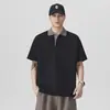 Camisa polo de verão anti-rugas, não precisa passar, color block, manga curta, corte solto masculino, plus size, elástica, casual, T-shirt versátil