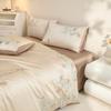 Conjunto de cama leve e luxuoso de quatro peças, algodão de alta densidade e alta contagem, cetim sedoso dos anos 80, algodão de fibra longa, bordado