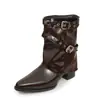 Botas Estilo Nuevo 2026 Moda Versátil Tacón Grueso Hebilla Botas de Caballero Negro Talla Grande Comercio Exterior Caña Corta Botas de Motocicleta