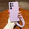 Funda magnética líquida para teléfono Samsung S26Ultra A57 Funda suave de silicona con cordón S26 Color puro Estilo Ins