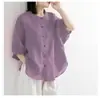 Camisa Nueva de Algodón y Lino 2026 para Mujer con Mangas de Linterna, Top Artístico Vintage, Camisa Holgada de Manga Media Talla Grande para Mujer