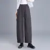 Calça Lã Xadrez Wide Leg Feminina para o Trabalho 2026 Outono/Inverno Nova Casual Solta Emagrecedora Drapeada de Perna Curva