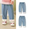 Pantalones vaqueros rectos Balabala para niñas, forrados de forro polar, con puños, para la escuela y el día a día