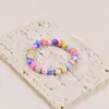 Pulsera elástica con cuentas de arcilla blanda floral fresca y dulce estilo coreano, joyería creativa y linda de regalo para mejores amigas