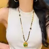 Cadena para Suéter de Collar de Alta Calidad con Diseño de Cristal Blanco y Piedra Ojo de Tigre Natural
