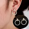 Conjunto de Colar e Brincos de Zircônia Light Luxury para Mulheres Estilo Europeu e Americano Pingente de Anel Duplo Full Diamond Corrente para Clavícula Moda Versátil Acessórios para Noiva
