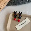 Pajarita Rosa Roja Pendientes de Gato Estéreo Lindos Negros Cuentas Rojas Dulce Fresco Diseño Pendientes de Color Contrastante