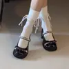 Salto Grosso Laço Doce Boca Rasa Tira Única Moda Versátil Mary Jane Salto Alto Outono 2026