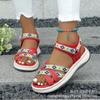 2024 Verão Novo Comércio Exterior plus size Sapatos Femininos Estilo Étnico Impresso Velcro Cruz Tira Sandálias Romanas Atacado