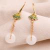 Brincos Longos Étnicos em Prata S925 Estilo Retrô Cloisonné Verão Seguro Fivela de Jade Brincos Brincos Acessórios Elegantes