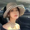 Nuevo Estilo Retro Francés~ Sombrero de Sol Plegable de Rayas de Ala Ancha para Verano, Elegante Sombrero Cubo Protector Solar para Mujer