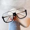 Chiai Nuevo Estilo Montura Grande Luz Azul Espejo Plano Estilo Coreano para Mujer Retro Montura de Ojo Distintivo Doble Barra Fotografía Callejera Gafas Decorativas