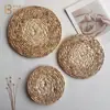 Estilo Rústico Bambu Natural Casca de Broto Palha de Milho Tecida Redonda Jogo Americano Feito à Mão Isolamento Térmico Protetor Anti-Queimadura Grama Espessa Tecida Porta-Copos