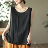 Camisola, Chaleco Artístico sin Mangas de Cuello Redondo, Ropa Nueva de Verano para Madres, Top de Color Puro, Camisa Básica Ajustada de Talla Grande
