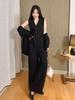 Elegante Conjunto de Punto Estilo Francés para Mujer Otoño e Invierno Nuevo Cárdigan Chaleco de Punto Holgado Transfronterizo Pantalones de Pierna Ancha Conjunto de Tres Piezas