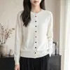 Cárdigan de punto corto para mujer, estilo nuevo 2026 Primavera/Otoño, cuello redondo, abrigo suéter, manga larga, ropa para mujer