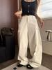 Moda Casual Cargo Bolso Slimming Cintura Alta Perna Reta Calça Longa Cover-Up Redutora de Idade Outono 2025