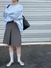 Saia Luxi estilo coreano cintura alta fenda 2026 primavera conjunto saia curta modeladora casual evasê midi 1779