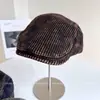 Gorra de Béisbol Vintage Lavada Retro Británica para Hombres y Mujeres, Gorra de Béisbol Rayada de Otoño e Invierno, Boina Invertida Estilo Vintage de Moda