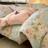 Conjunto de Quatro Peças de Algodão Puro Escovado Espesso Outono e Inverno Classe A Lençol de Cama 100% Algodão Capa de Edredom Roupa de Cama Nantong Conjunto de Três Peças para Dormitório 4
