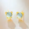 [Doce Signos del Zodíaco Rata] Pendientes de Plata 925 Chapados en Oro con Jade y un Diseño Chino Único, Lindos Pendientes de Rata