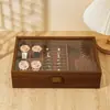 Caja de Almacenamiento para Relojes Madera de Nogal Negro Patrón de Madera Caja de Joyería Retro Caja de Almacenamiento de Madera para Joyería, Collares, Pulseras, Aretes