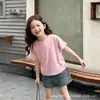 Camiseta de Verano con Pedrería para Niñas Mayores 2026 Nuevo Estilo Ropa a Juego para Padres e Hijos Niños Mangas Cortas Ropa de Moda para Niñas
